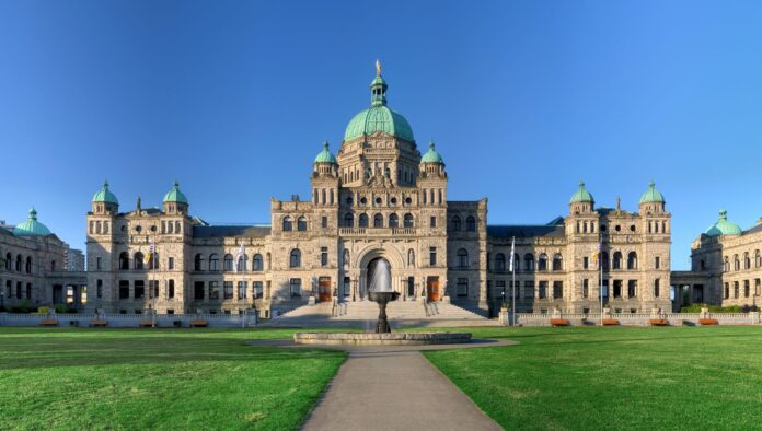 British_Columbia_Parliament The British Columbia Parliament Buildings are in Victoria, British Columbia, Canada, and are home to the Legislative Assembly of British Columbia.