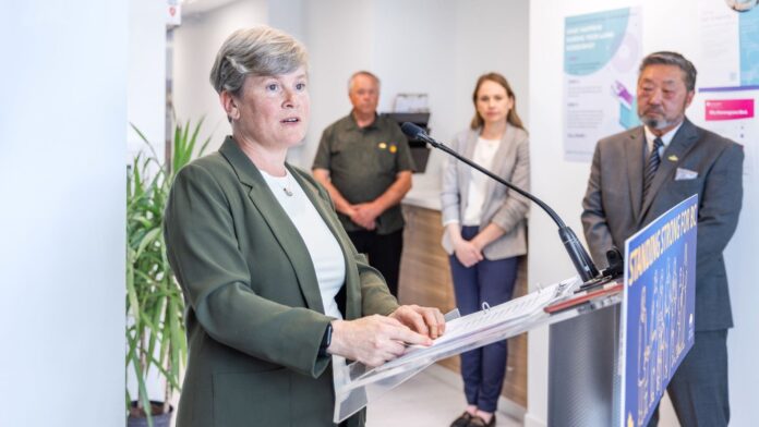 B.C. health presser Health Minister Josie Osborne delivering an announcement in Colwood, B.C. on June 6, 2025. | BC Government photo